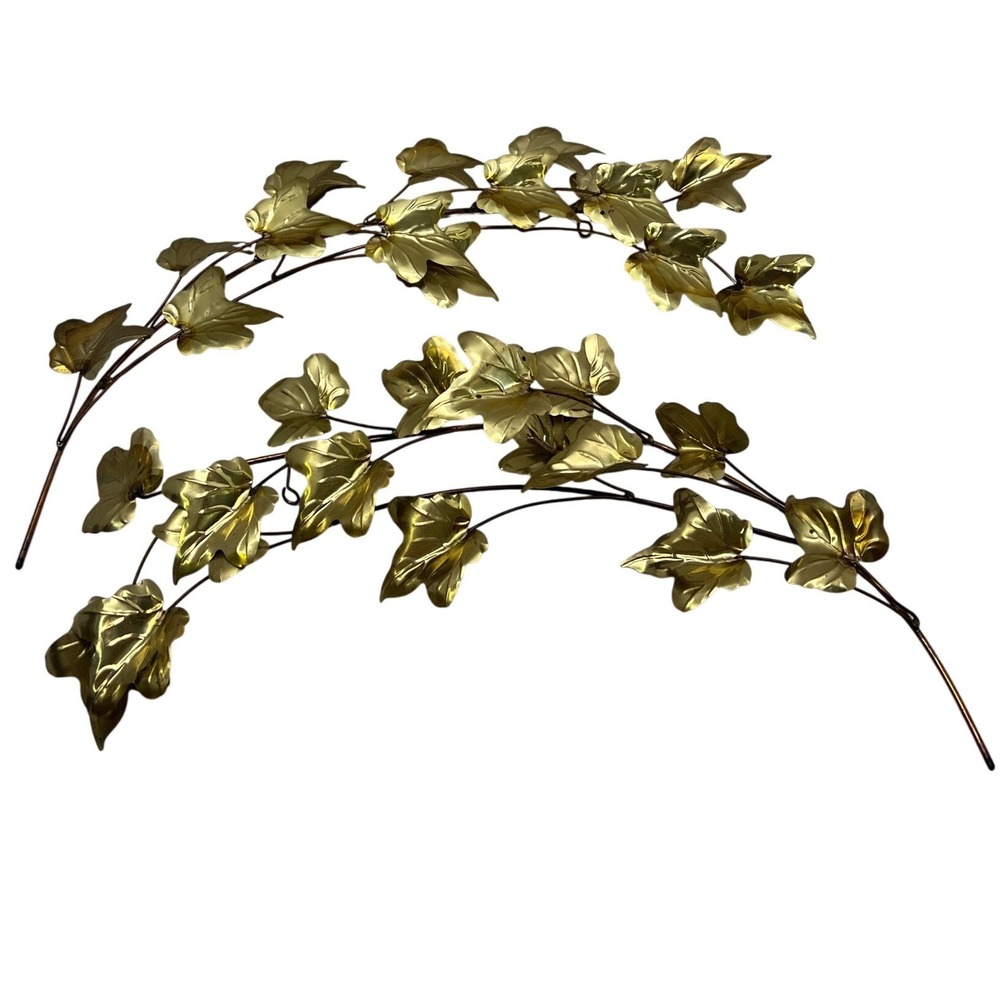 Vintage Brass Ivy Leaf Wall Art Set 2 Gold Mid Century Modern Botanical Decor